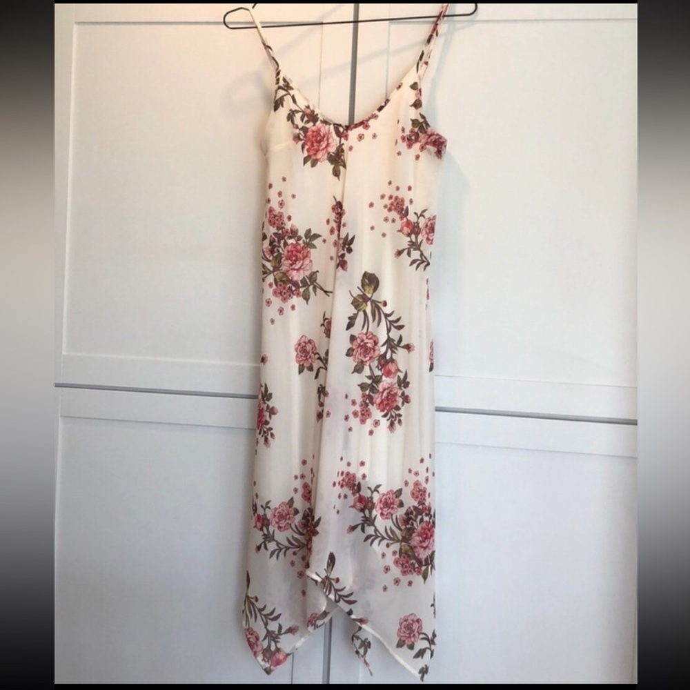 Wild Moss Spaghetti Strap Floral Flowy Handkerchief Hem Slip Dress Boho - Medium